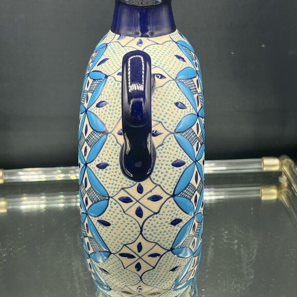 VTG Javier Servin signed Blue Majolica Floral Ceramic Flask - Picture 6 of 8